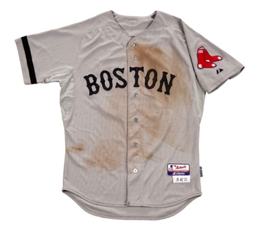 2013 Dustin Pedroia Boston Red Sox Game Worn Road Jersey (MLB Authenticated)